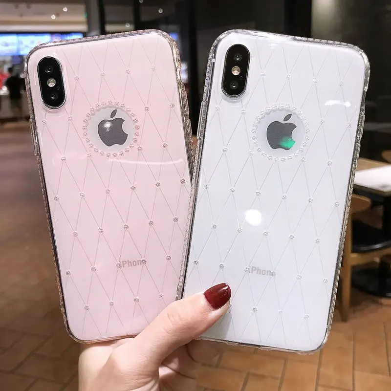 

Shining Glitter Transparent Phone Cases For iPhone XR XS MAX X XS 6 6S Plus Diamond Rhinestone Back Cover For iPhone 7 8 Plus XR