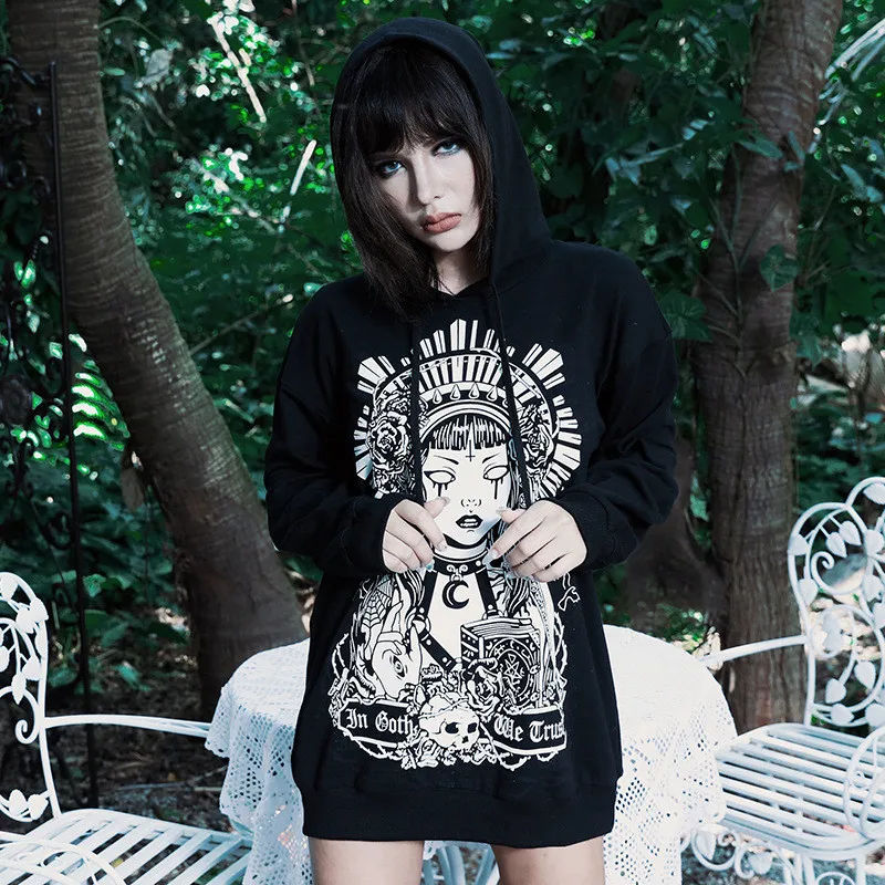 Lychee Harajuku повседневные свободные женские толстовки пуловеры темная ведьма Женская толстовка с капюшоном Топ Осенняя Дамская Толстовка с капюшоном топы