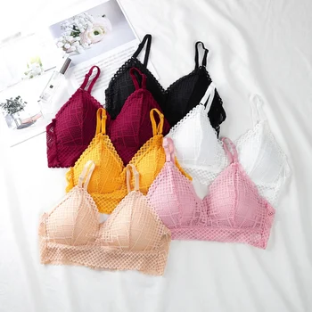 

Summer Women Lace Bralette French Style Triangle Cup Deep V Wireless Sexy Lingerie Underwear Soft Thin Bra