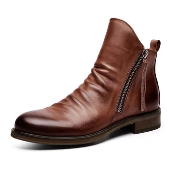 

Double Side Zipper Non-slip Men's Boots Tassel Boots Men's Leather Boots Plus Size