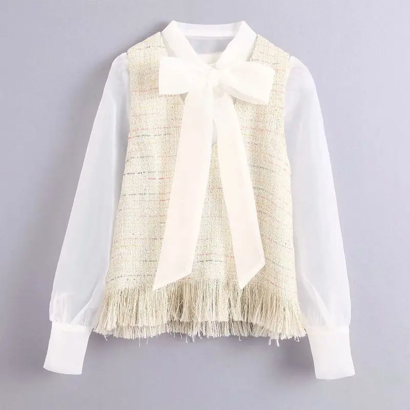 

BB65-9683 European and American fashion transparent stitched soft cloth jacket