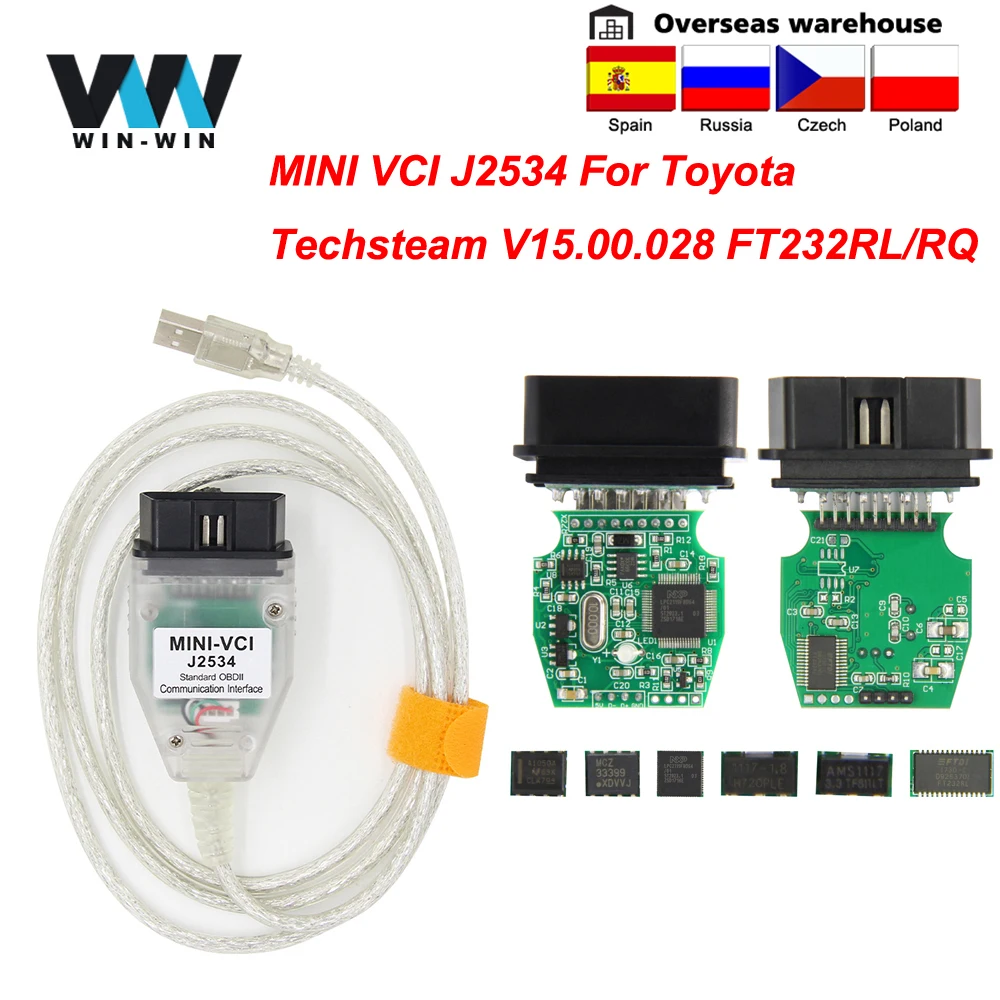 Mini vci para toyota tis techstream v15.00.028 minivci ftdi para j2534 obd obd2 diagnóstico do carro cabel MINI-VCI cabo