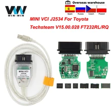 Mini vci para toyota tis techstream v15.00.028 minivci ftdi para j2534 scanner automático obd obd2 carro diagnóstico cabo MINI-VCI cabo