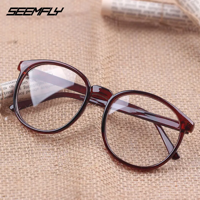 

Seemfly Men Women Glasses Frame Retro Big Round Frame Spectacles Eyewear Clear Lens Female Male Leopard Vintage Eyeglasses