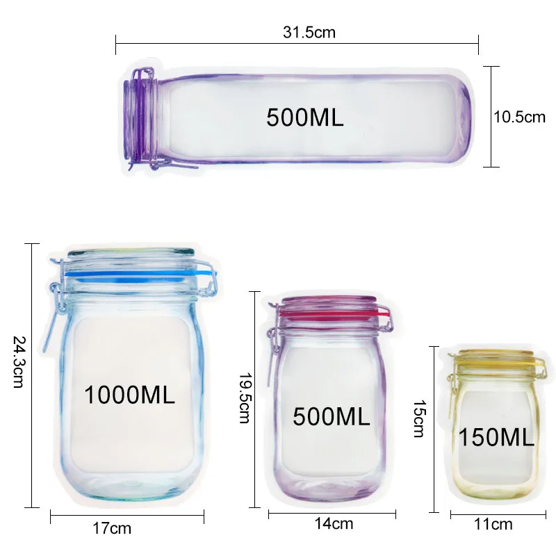 Food Storage Bags Reusable Mason Jar Waterproof