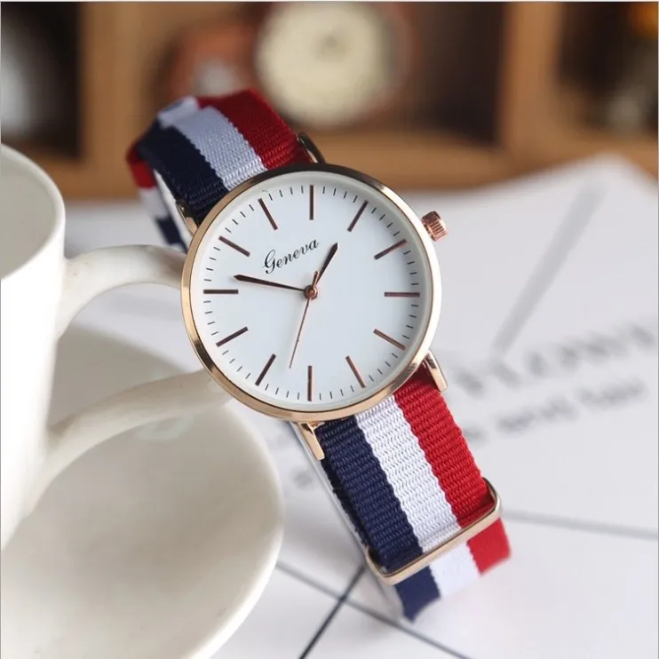 

Watch Male STUDENT'S Korean-style Simple Trend Retro Quartz MEN'S Table Less WOMEN'S Watch Stripes Canvas College COUPLE'S Watch