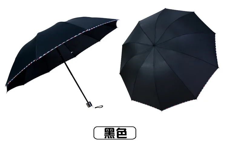 106cm Large Area Increase Business Tri-fold Creative Umbrella Three-folding Sunny and Rainy Black Coating Umbrella