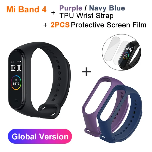Purpl add NavyBlueSt Xiaomi mi браслет 4 Smartband 3 цвета экран частота сердечных сокращений mi Band 4 фитнес-браслет Bluetooth 5,0 водонепроницаемый - Цвет: Purpl add NavyBlueSt