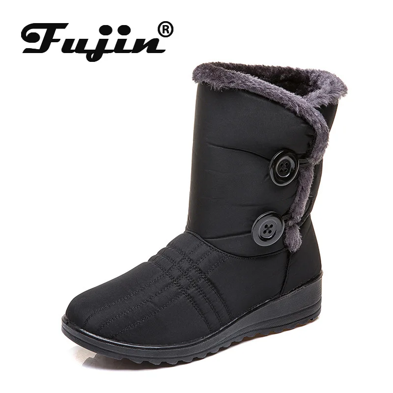 Fujin/новые зимние сапоги на меху Большие размеры 35-43 Короткие женские сапоги-трубы