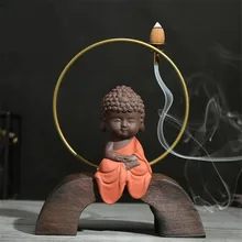 

Zen Little Monk Wood Backflow Incense Burner Creative Iron Ring Incense Cones Holder Home Office Decor Aroma Censer Handicraft