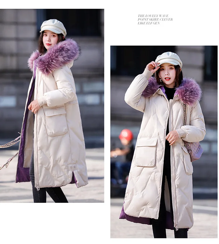 FORERUN Plus Size 5XL Winter Jacket Women Real Fur Hooded X-Long Coat Oversized Casual Parkas Thicken Warm Veste Longue Femme