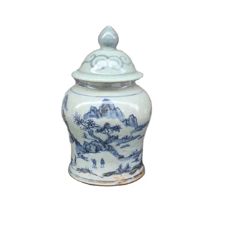 

Chinese Old Porcelain Blue And White Porcelain Figure Cover Jar