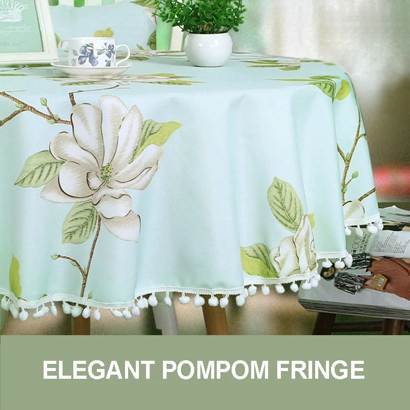  Korean Pastoral Lace Round Table Cloth Waterproof Table Cover Floral Print Tassel Coffe Tablecloth 