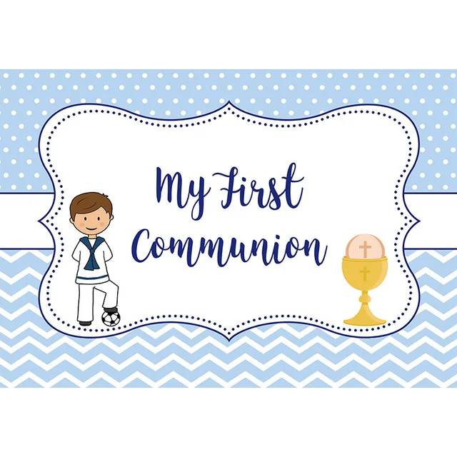Allenjoy First Holy Communion Backdrop Boy Girl Dots Stripes Party Background Banner Photocall Photography Decoration Vinyl SM2L-06121