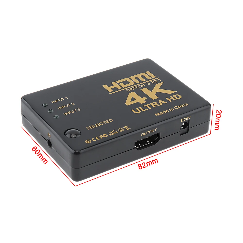 4K Ultra HD HDMI переключатель 3 в 1 коммутатор сплиттер коробка конвертер адаптер для Xiaomi/HDTV/Xbox/PS3/PS4
