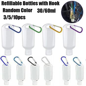 

30/60ml refillable bottle plastic carabiner hook bottle with container travel bottle container random colors Alcohol Containers