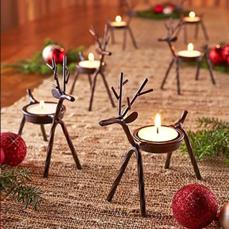 

Nordic Candle Holders Iron Fawn Candlestick Holder with Candle Glass Cup For Parties Home Dining Table Decoration