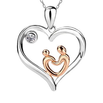 

100% 925 sterling silver love heart shape pendant mom and child chain necklace diy fashion jewelry making for Mother's day gifts