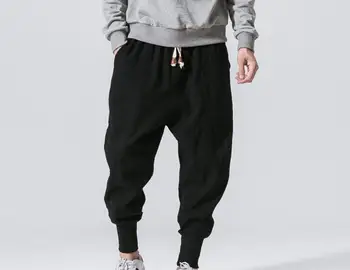 

Chinoiserie Men Harem Pants Japanese Casual Linen Trouser Man Jogger Pants Chinese Baggy Pants Ankle-Length Pants