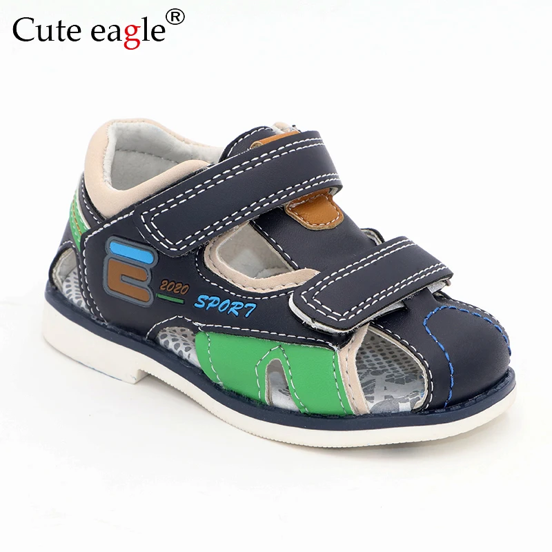 Kids Sandals Cute Eagle Summer Boys Orthopedic Pu Leather Closed Toe Baby Flat Shoes Size 22-27
