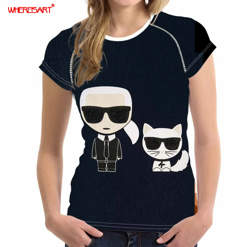 WHEREISART Karl camiseta mujer verano manga corta camisetas divertidas Harajuku Tumblr lindo gato Tops XXL camiseta Mujer|Camisetas| - AliExpress