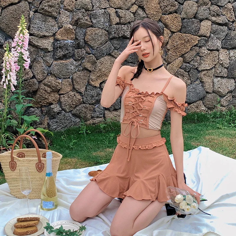 Full Bath Suit Women Set Two Piece Fashion Swimsuit Push Up Bathing Tankini Female Summer 2021 New Split Three Long Sleeve Plus | Спорт и