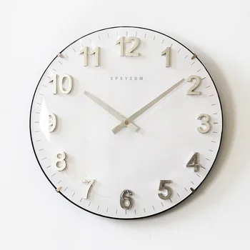 

12 inch glass stereo digital wall clock mute Amazon living room bedroom Nordic simple clock Loudspeaker Mute
