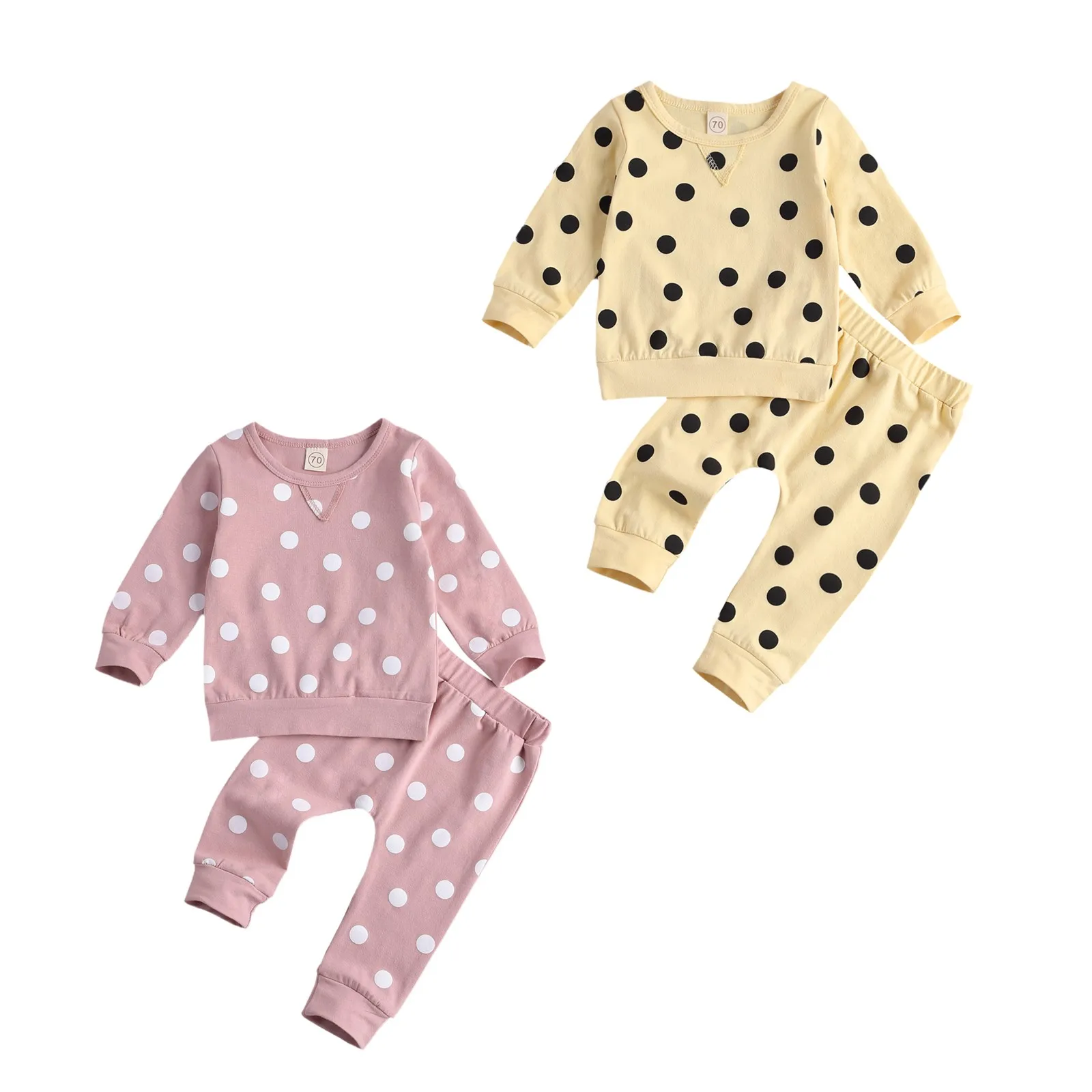 

2020 New Fall Autumn 0-18M Infant Baby Girl Boy Polka Dot 2Pcs Set Pink/Yellow Long Sleeve Top+Pants Toddler Clothes
