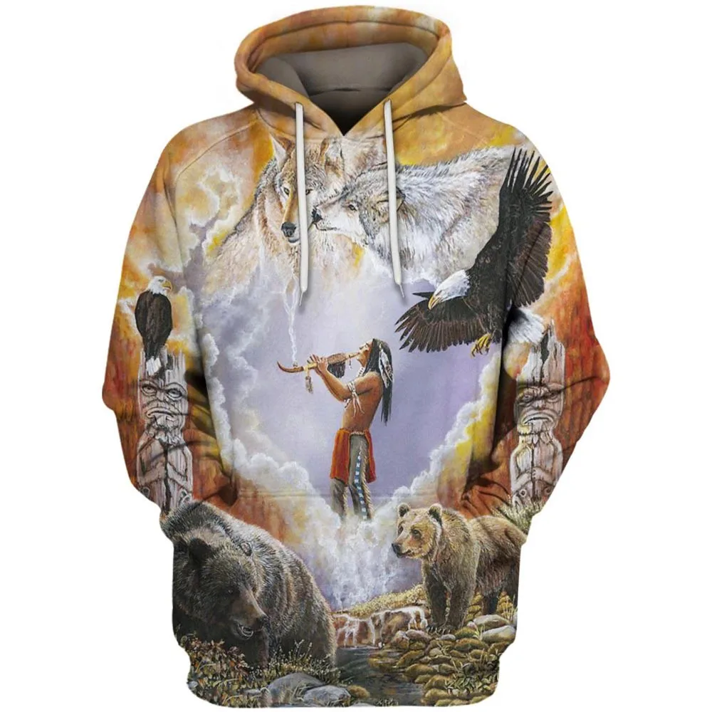 

Vintage Celebrity Style Men Sweatshirts 3D Indian Hoodie Plus Size Spring Autumn Pullover Animal Print Loose Coat For Young Boys