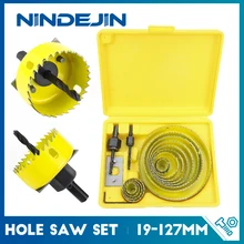 NINDEJIN 8/11/16pcs Hole Saw Kit #50 steel 19-127mm Hole Cutter Drill Bit Tool Hole Saw Set for Wood Plastic Wood Cutter
