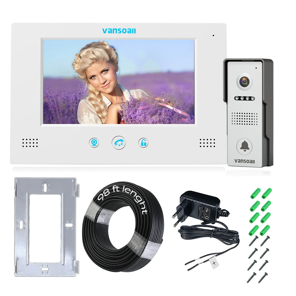 VANSOALL 4-Wired Video Door Phone Intercom System 7" Monitor Support Unlock 