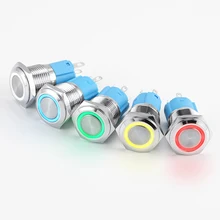 Bouton-poussoir circulaire plat en métal, étanche conforme à la norme ip65, bouton d'alimentation LED, 16/19/22mm, 3/6/12/24v, 110/220v