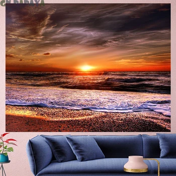 

Beach at dusk sea tapestry Scenic Wall Hanging farmhouse decor sun goblen landscape boheme Polyester Yoga mat beach tapestry