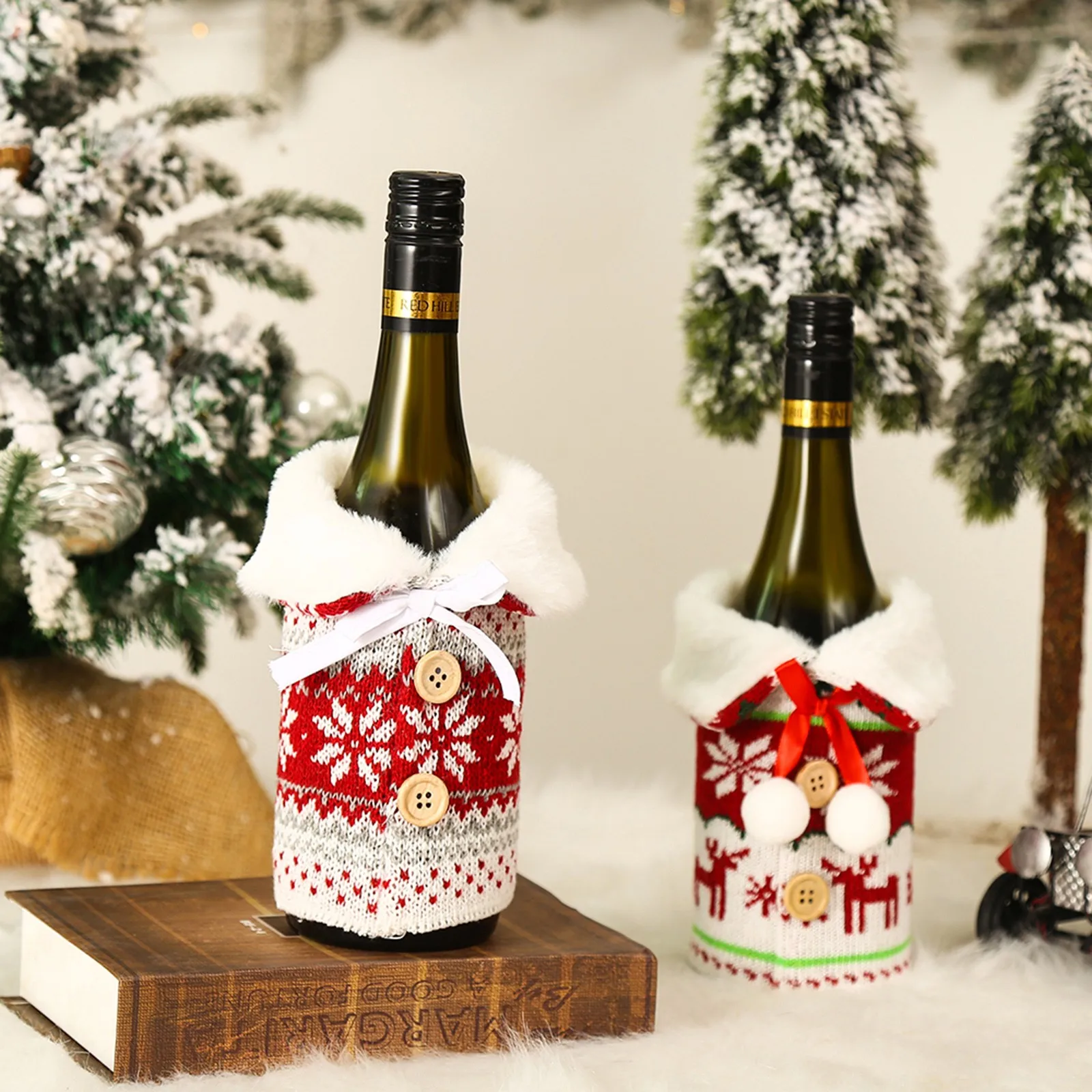 Cute Christmas maglione con bottiglia di vino bottiglia di vino a mano maglione per decorazioni di Natale carino maglione party Decorations 2PCS 