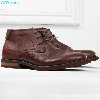 

QYFCIOUFU 2019 Vintage Mens Fashion Boots Genuine Leather Shoes Men's Ankle Black Booties Carving Cowboy Boot Casual Shoes