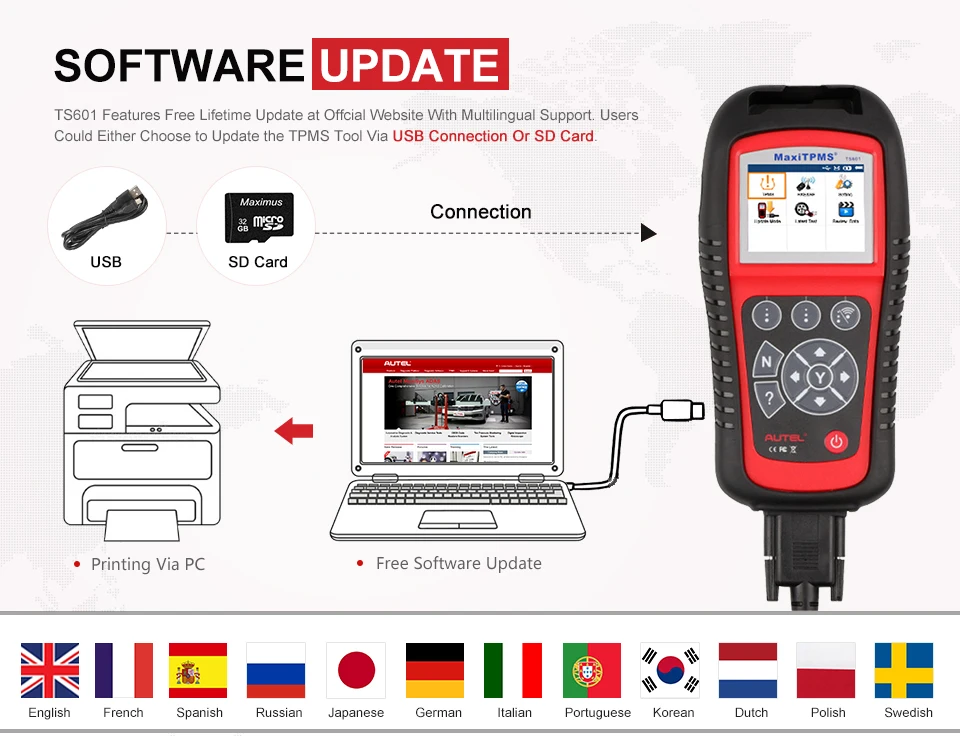 Autel MaxiTPMS TS601 TPMS инструмент TPMS датчик сброса повторного обучения активировать Программирование автомобильный диагностический инструмент OBD2 код ридер