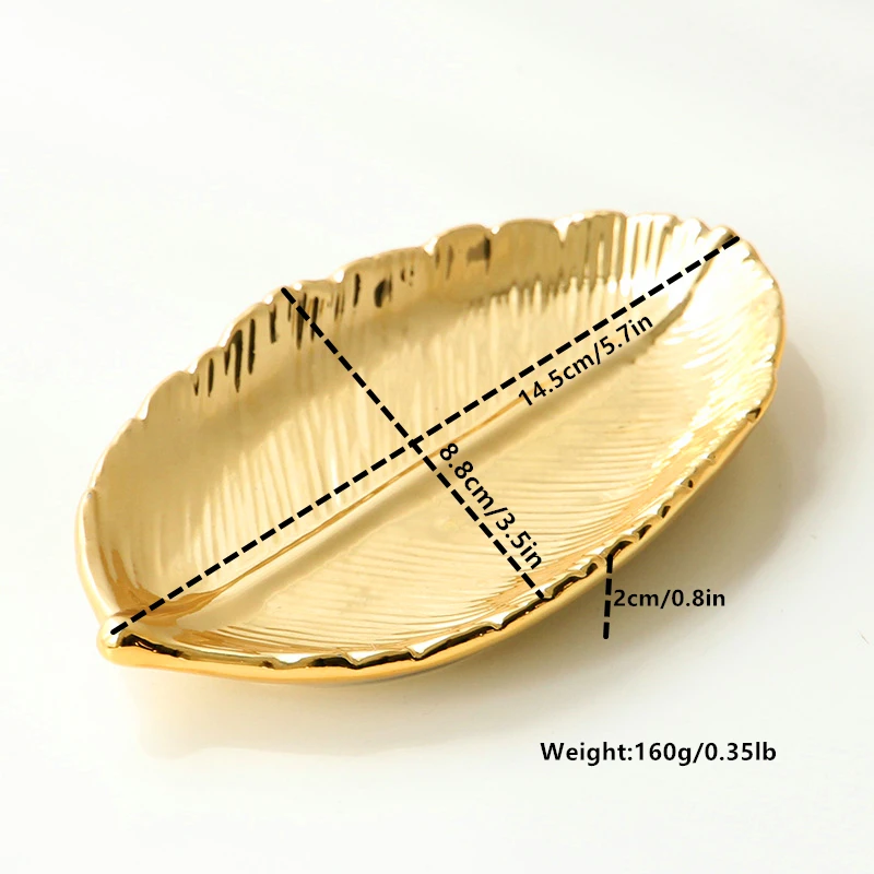 Decorative Gold Leaf Ceramic Plate Dish Porcelain Candy Trinket Dish Jewelry Fruit Serving Tray Storage Plate Crockery Tableware