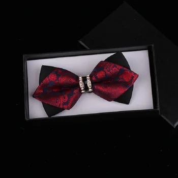 

2020 New Fashion Designer Men's Bow Ties Double Fabric Paisley Wine Red Bow Tie Wedding Party Host Butterfly Tie with Gift Box
