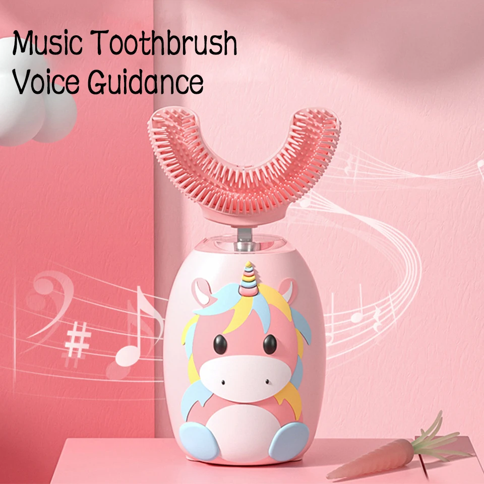 

360 Degree U Type Silicone Toothbrush Head Blue Light Disinfection IPX7 Waterproof Children's Intelligent Electric Toothbrush