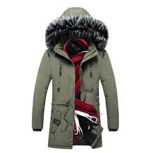 Новая длинная куртка с меховым воротником зимний, мужской, плотный, с бархатной подкладкой теплая Повседневная куртка с капюшоном Мужская ветрозащитная ветровка парки одежда