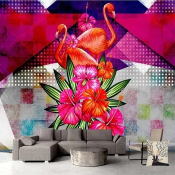 

milofi custom 3D stereo geometric flamingo TV living room large background wallpaper mural