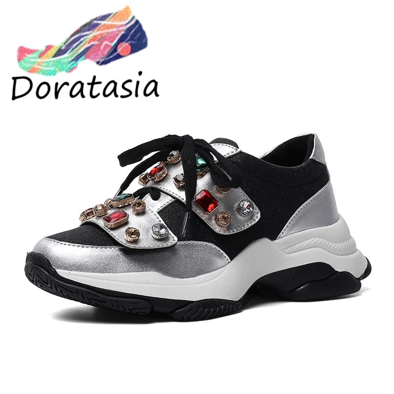 

DORATASIA Fashion Girl Lace Up Platform Metallic Mixed Colors Sneakers Sport Sneakers Women 2020 Casual Office Shoes Woman