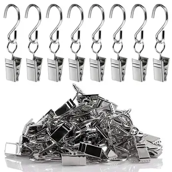 

100PCS Christmas Light String Stainless Steel S Hook Curtain Clip Party Light Hanger Clip Christmas String or Tree Pendant Party