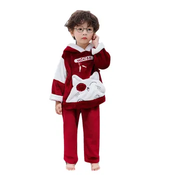 

Winter Flannel Kids Pajamas Sets Warm Sleepwear Cartoon CAT Print Baby Girls Boys Nightwear Children Girls 1 2 3 4 5 YEARS