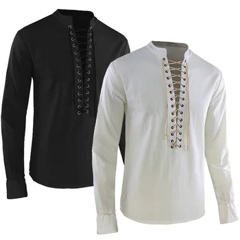 

Mens Viking Pirate Tshirt Retro Medieval Renaissance Cosplay Costume Top Black White Highlander Men Vikings T Shirts Boys Tops