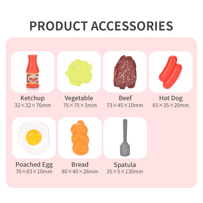 Children Kitchen Food Toys Simulation Frying Pan Vegetables Steak Bread Hot Dog Omelette Play Toy Set for Kids Girls Education - 6
