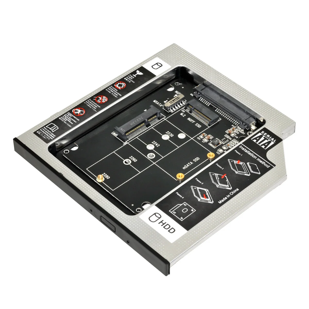 

Slimline SATA 13Pin Caddy Case for 9.5mm Universal Laptop CD / DVD-ROM Optical Bay to MSATA NGFF B/M-key SSD