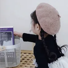 Детский шерстяной берет во французском стиле; осенне-зимняя теплая Клубная шляпа для маленьких девочек; шапка для маленьких мальчиков