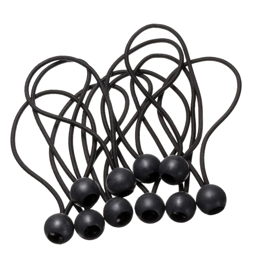 10pcs Bungee Loop Strap Black Ball Elastic Cords for Camping Tent Pavilion Tarpaulin Banner Heavy Duty