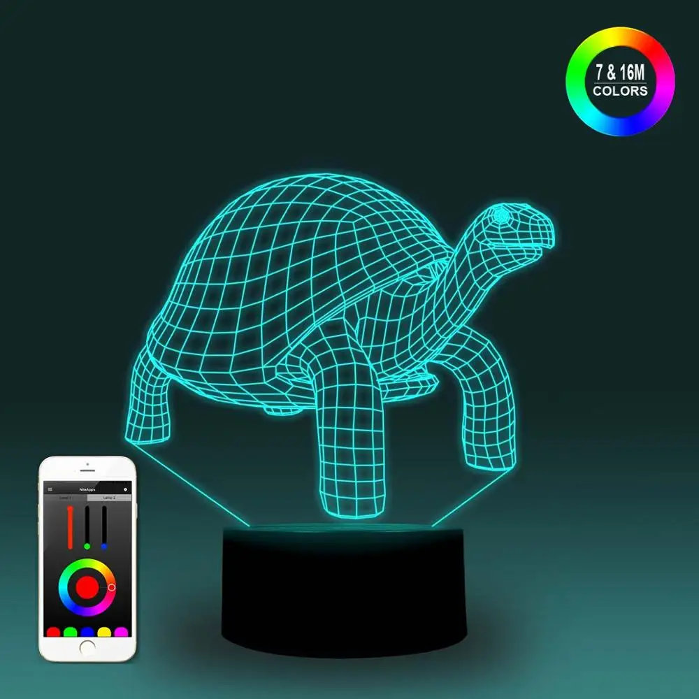 NiteApps 3D ходьба черепаха светодиодный ночник настольная лампа Иллюзия подарок на день рождения приложение/сенсорное управление